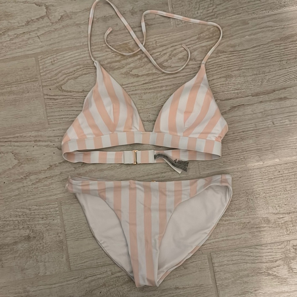Victoria's Secret Peach and White Striped Bikini